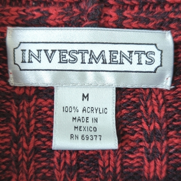Investments 90's Vintage Marled Ribbed Knit Mock Neck Sweater Red Black Medium - Picture 4 of 9